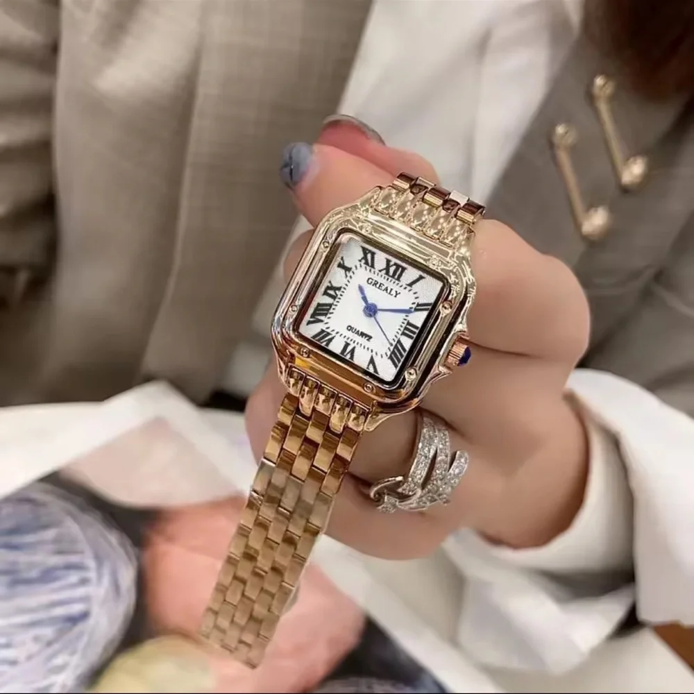 Panthere Classic Rectangle Stainless Steel Gold Watch